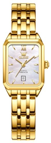 OLEVS Gold Uhren für Frauen Quadrat, Edelstahl Armband Damenuhren Kleines Gesicht, Retro wasserdichte Leuchtende Damen Armbanduhren mit Datum Leicht zu Lesen