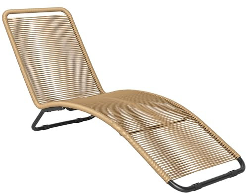 Outsunny Lettino Sdraio a S in Rattan PE e Acciaio, Lettini Prendisole da Giardino con Seduta Traspirante, Anti UV, per Spiaggia, Piscina e Giardino, 176x58x82 cm, Nero e Color Legno