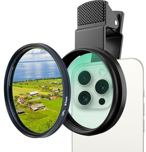 Polfilter 67mm, CPL Filter Handy, 67mm CPL-Filter mit Clip für alle Handy-Modelle, Universal HD Polfilter für Handykamera