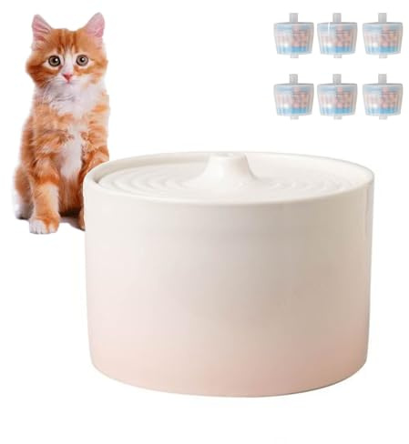 Fontana Per Gatti in Ceramica, 1,5 L/50 Oz Fontana Per Gatti Fontanelle Per Animali Domestici Wireless Per Bere Con Pompa Ultra Silenziosa E 6 Filtri, Distributore Automatico Di Acqua Per Gatti,D,S