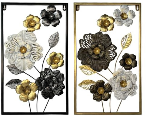 Generico Art Mural Decorazione da Parete Oro Set di 2 Pezzi Artistica da Parete Decorazione Murale in Metallo per Camera da Letto Soggiorno Bagno (Flower)