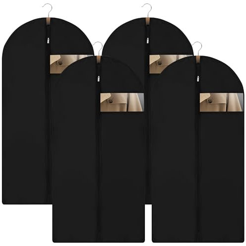 4 Stück Kleidersack,120 x 60 cm Schwarz Kleidersäcke mit Reißverschluss,Shirt Anzug Kleid Kleidung Tasche,Staubschutz für die Lagerung von Kleidung