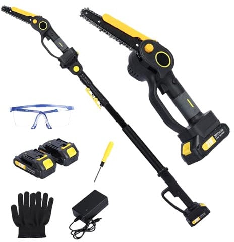 Cordless Pole Saw, 2 in 1 Mini Chainsaw & Telescopic Tree Pruner, Brushless Electric Chain Saws, Long Reach Pole Pruner for Tree Pruning, Extendable Tree Saw, 11.9 Feet Max Reach (Black)