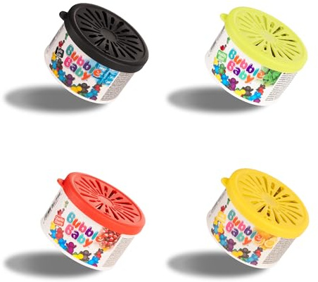 BubbleBaby Car Air Fresheners Tubs Pack of 4 Unique Scents Charlie Cherry, Lucy Lemon, Maddy Mint & Isla Ice - Irresistible Car Scents Air Freshener