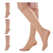 Yilanmy 3 Pairs Knee High Pop Socks Shiny Sheer Nylon Stockings 40D | Knees Highs Tights Glossy Shimmer Wide Calf One Size Reinforced Toes