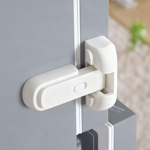Child Proof Refrigerator Fridge Freezer Door Lock White | Toddlers safety fridge door lock; no tools or drilling needed easy adhesive installation