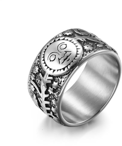 RZRPYFMM Gothic Sun Moon Star Edelstahlring Europäischer Und Amerikanischer Retro Sun Moon Star Vine Männer Und Frauen Böhmischer Verlobungsschmuckring,Silber,9
