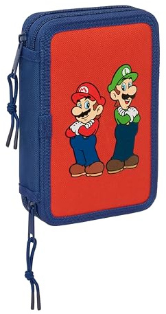 SUPER Mario Mamma MIA Schulmäppchen für Kinder, Federmäppchen mit Farben, mit 29 nützlichen Utensilien, ideal für Kinder von 5 bis 14 Jahren, bequem und vielseitig, Qualität und Widerstandsfähigkeit