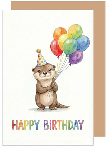 Edition Seidel Premium Glückwunschkarte zum Geburtstag mit Umschlag. Grußkarte Karte Geburtstagkarte Englisch für Kind Mädchen Junge Otter Ballons Niedlich Farbenfroh (G3912 SW026)