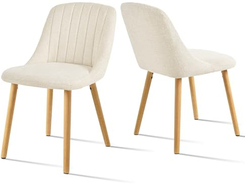 Goeurvant Esszimmerstuhl Weiß Holzbeine 2er Set Küchenstuhl Polsterstuhl Wohnzimmerstuhl Stühle Esszimmer aus Chenille