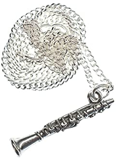 Miniblings Klarinetten Musik Halskette - Handmade Modeschmuck I Kette mit Anhänger Länge: 45cm Flöte Silber klein