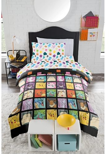Northwest Pokemon Twin Sized Bed in a Bag Set, Pikachu Eevee Charmander Squirtle, Anime Bedding, Kanto Favorites
