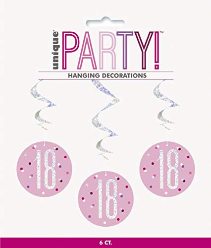 Hängende Wirbel-Geburtstagsdekorationen - 81 cm - 18. Glitzer Rosa & Silber Geburtstag - 6er-Packung