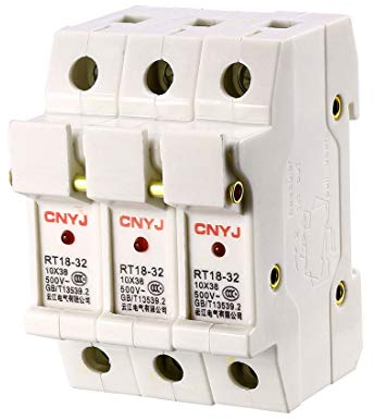 sourcing map Sicherungshalter für DIN Schienenmontage 3-polig RT18-32 mit Anzeigeleuchte weiß