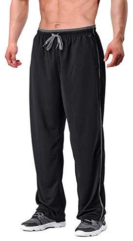 EKLENTSON Herren Schnell Trocknende Hose Sweatpants Fitnesshose Atmungsaktiv Yoga Taschen mit Reisserschluss, (Schwarz - Grau, XL)
