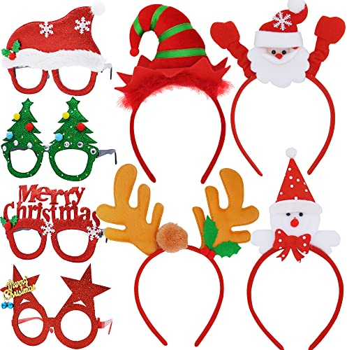 JOYIN 8 Stück Set Weihnachts Haarreif und Brillengestell mit verschiedenen Designs, Haarschmuck für Weihnachtsfeiern Cosplay (Eine Größe passt Alle)