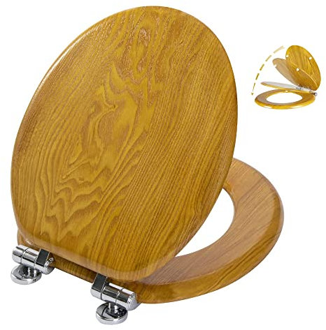 Angel Shield Wood Veneer Natural Toilet Seat with Quiet Close,Easy Clean,Quick-Release Hinges(Round,Oak)