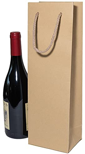 10 x Flaschentasche PresentFill® Premium Flaschentüten Natur | 100% Recycling Kraft Papier 210 gr. Stark Made in Europe| Geschenktaschen | Geschenktüten | Weinflaschen Verpackung für 1 Flasche Wein
