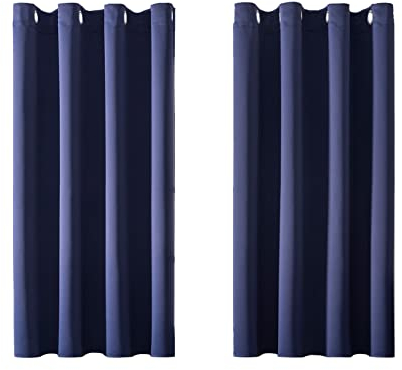 MRTREES Vorhang Blickdicht Gardinen Thermovorhang mit Ösen Verdunklungsvorhang Ösenschal Vorhänge Modern 137×117cm(H×B) Dunkelblau 2er Set für Hotels Büros Wohnzimmer Schlafzimmer Kinderzimmer