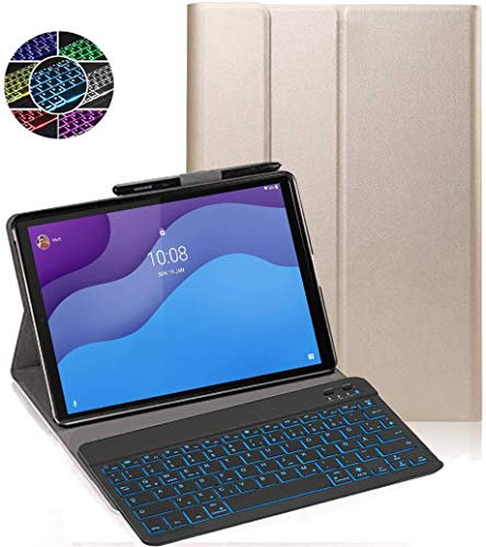 Tastiera Custodia per Lenovo Tab M10 HD (2nd Gen) 10.1, [Italiana Layout] 7 Colori Backlit Tastiera Wireless con Custodia Protettiva per Lenovo Tab M10 HD (2nd Gen) 10.1 TB-X306F/X306X, Oro