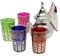 Juego de tetera marroquí martillada plateada: mediana con filtro integrado y soporte, 4 vasos de té multicolor, hechos a mano en Marruecos, juego de regalo de té de menta