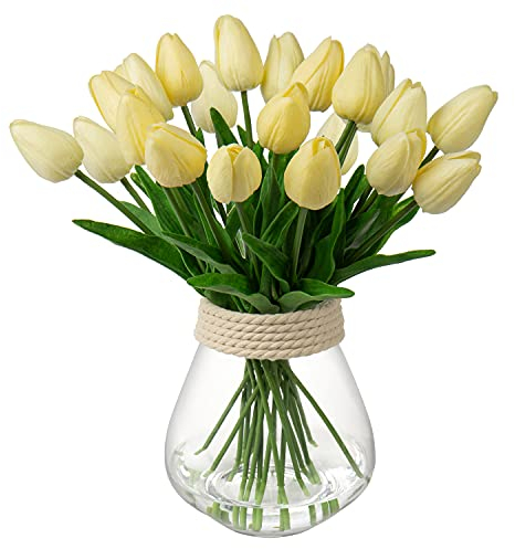 20 Stück Tulpen Künstlich Kunstblume Real-Touch Latex Tulpe Blumen Deko Kunstpflanze Länge 34cm für Home Room Hochzeitsstrauß Party Blumengesteck