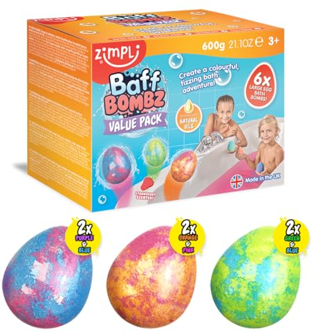 ZIMPLI - 6 x Large Egg Baff Bombz, Alternative Easter Chocolate Treat, Children's Birthday Gift, Vegan Friendly & Cruelty Free