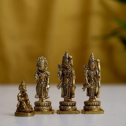 Jaszz Art Ram Darbar (4 inches and 450g) Brass Hindu God Statue Bhagwan Ram Sita Lakshman Hanuman Ji Idol for Home Decor Diwali Festival Murti Temple Puja Pooja Shop Return Gift (Pack of 4)