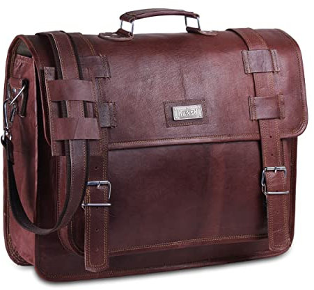 Hulsh Umwandelbare Ledertasche 18 Zoll und Rucksack für Herren,Vintage Vollnarbenleder Umhängetasche für Herren,Echtleder Aktentasche für Business, Large, Laptop