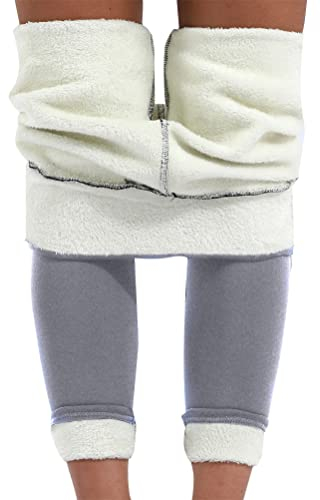 Minetom Damen Warme Schlanke Hose Frauen Winter Plüsch Jogginghose Verdickte Fleece Gefütterte Leggings Hohe Taille Stretch Hose Hellgrau XS