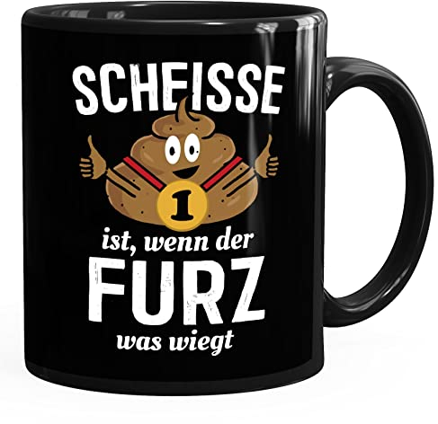 MoonWorks® Kaffee-Tasse mit Spruch Scheisse ist wenn der Furz was wiegt Bürotasse Witz Scherz Fun-Motiv lustige Kaffeebecher uni - schwarz Keramik-Tasse