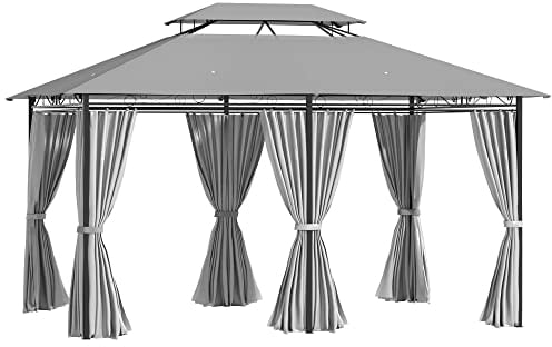 Outsunny Pavillon 3x4m Gartenpavillon mit 6 Seitenteilen Partyzelt Gartenzelt Festzelt mit Doppeldach Dunkelgrau