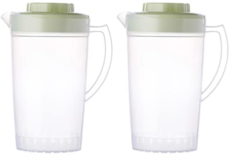 Hemoton 2 Stücke Wasserkrug Kunststoff Krug Saftkrug Transparente Wasserkanne Wasserkaraffe mit Deckel Getr?nkekanne Kühlschrankkrug für Wasser Getr?nke Eistee Milch Saft Kaffee 2L
