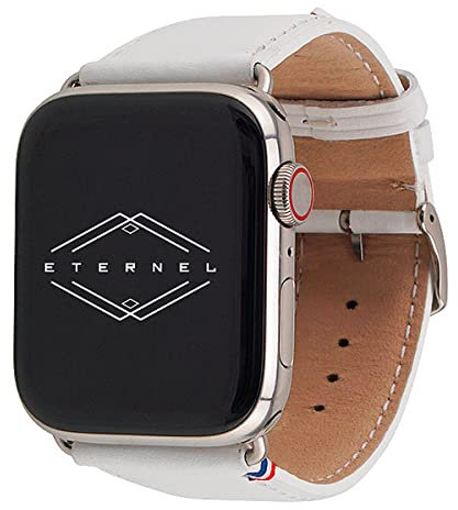 Eternel - Aquarelle Bracelet irrésistible - Compatible toutes Apple Watch - 41/42mm - Fait main en France - Tannage végétal - Blanc - Adaptateurs acier inoxydable
