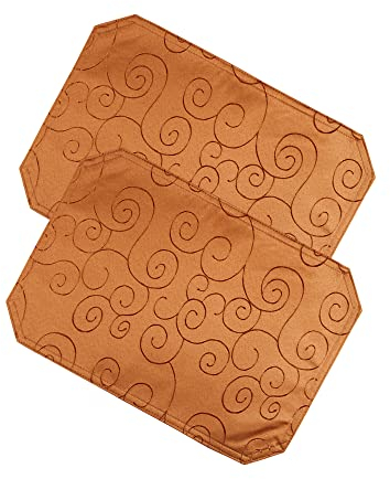 Haus und Deko 2er Platzset 35 x 50 cm Terracotta Tischset Struktur Damast Circle, bügelfrei fleckenabweisend Platzdeckchen, abwaschbar abwischbar Untersetzer Tischsets