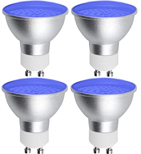 Bonlux GU10 Blau LED Lampe, 5W GU10 Blau Gefärbtes Spotlicht AC 220-240V 120 Grad Strahlwinkel 50W MR16 GU10 Blauer Halogenersatz für Wandwaschanlagen Lampen Landschaftsbeleuchtung, 4 Stück