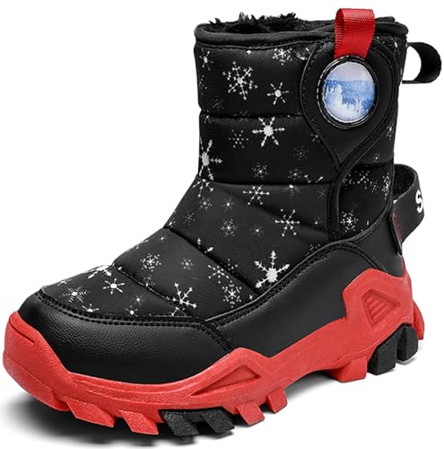 HSNA Chaussures d'hiver pour Enfants Garçons Filles Doublure Chaude Bottes de Neige Antidérapante(Noir et Rouge 38 EU)