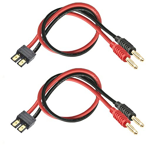 WOODGUILIN TRX Stecker Connectors，TRX Steckerstecker auf 4mm Bananenstecker Adapter mit 30cm 12AWG Kabel für RC Hubschrauber，Quadcopter, Lithium Batterien Batterieanschluss(2 Pack TRX Plug)
