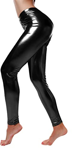 Kunstleder Leggings Damen - High Waist Lange Pu Leder Hose Lackleder Skinny Fit Strumpfhosen Treggings Nass Aussehen Glänzend Jeggings Hosen