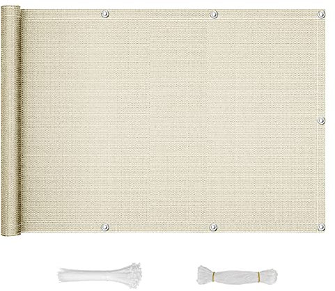 QINGLV Brise Vue Balcon 80x200cm Cache Vue Balcon UV RéSistant RéSistant à l'eau D'intimité Toile De Balcon pour Jardin Terrasse ExtéRieur -Beige