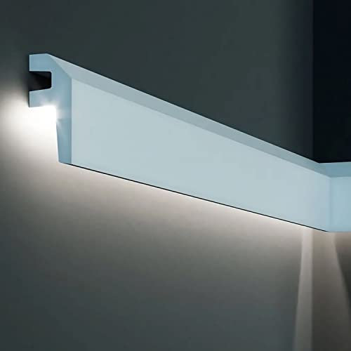 PROVISTON | Lichtleiste | Indirekte Beleuchtung | Deckenleiste | 34 x 79 x 2000 mm | Polyurethan | Weiß | Hochwertig | Stuckleiste | Modern | Robust | Langlebig | Stoßfest | 10 Meter