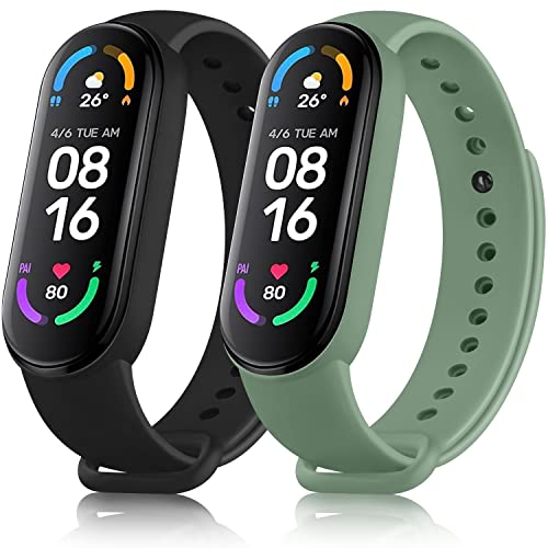 Vancle 2 Stück Armband Kompatibel Mit Xiaomi Mi Band 6/5 Und Amazfit Band 5 - Silikon Uhrenarmbänder Für Damen Und Herren - Classic Sport Ersatzarmband