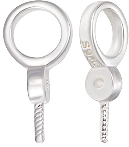 Beebeecraft 1 Box 10Pcs 925 Sterling Silver Eye Pin Peg Bail with 6mm Pearl Cup Bail Charm Pendant Connector for Half Drilled Beads Jewelry Making Findings
