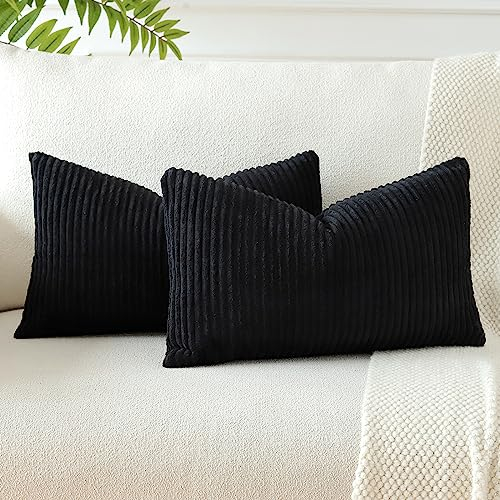 JOTOM 2er Set Cord Kissenbezüge Kissenhülle Dekorative Zierkissen Sofakissen Couchkissen Dekokissen Kissenbezug Deko Kissenhülle für Sofa Wohnzimmer 30x50cm Schwarz