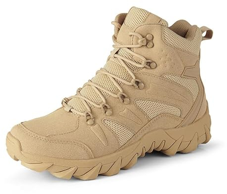 BLBK Stivali tattici da combattimento da uomo, per attività all'aria aperta, militari, da trekking, caccia, da lavoro, da allenamento, tattici, Beige02, 46 EU