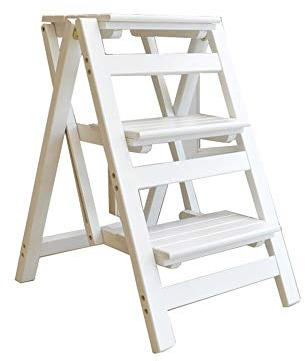ZAANU Klapptreppe, Massivholzstuhl mit 3-Stufen-Leiter, Holzstuhl mit Multifunktions-Klappleiter, Regal, Leiterkapazität 150 kg (Farbe: Nr. 3) (Nr. 3)