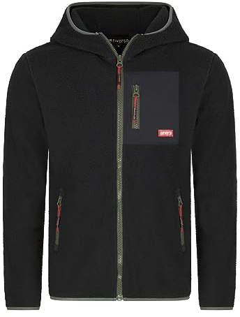 riverso Fleecejacke Herren mit Kapuze Regular Fit RIVHenning Teddyfleece Kapuzenjacke Winterjacke Übergangsjacke Stehkragen, Größe:XL, Farbe:Black