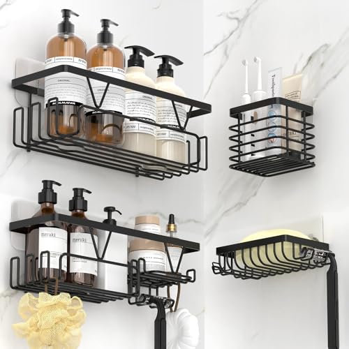 Kegii Shower Caddy 4 Pack, Bathroom Storage Shelf Organiser, No Drill Adhesive Rack, Stainless Steel