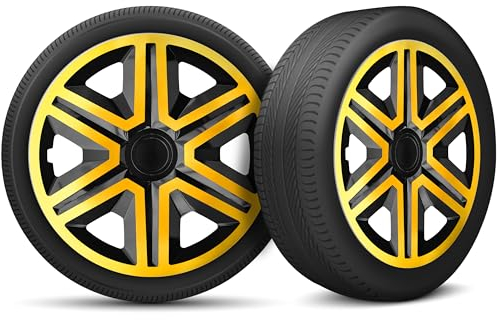 Radkappen 15 Zoll Radzierblenden 4er Set passend für alle Stahlfelgen - Einstellbarer Sicherungsring - Schwarz Gold