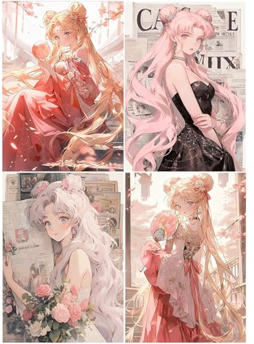 SHEGZHUC 4er Set Diamond Painting Anime Girl 30x40cm Diamond Painting Blumen Mädchen Diamant Painting Mädchen Diamond Painting Japan Anime Cartoon Basteln Erwachsene Frauen Diamond Painting Frau Craft